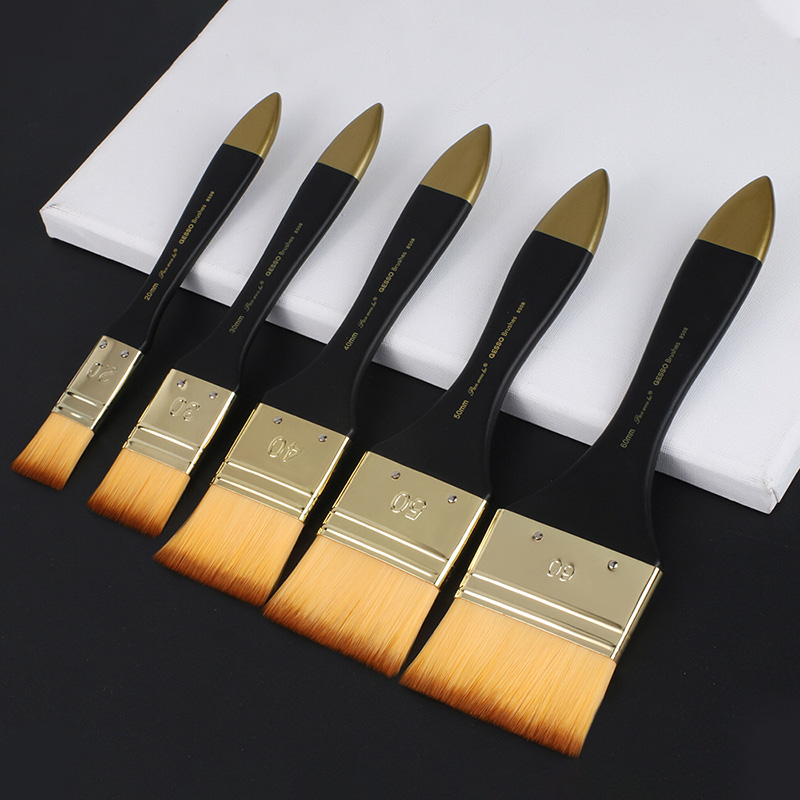 Gouache Paint Set - 5 Sizes Flat Paint Brushes,Nylon Bristle